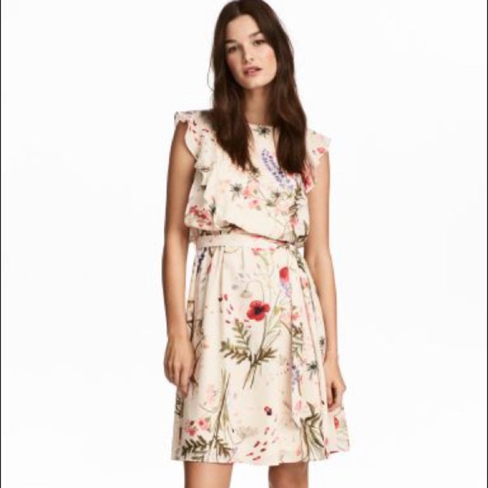 Elegant Flowery Maternity Dress w/Flared Shoulders